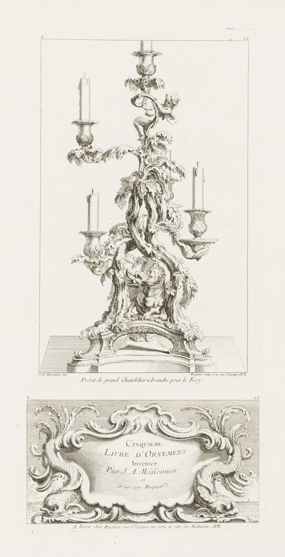 Projet de grand chandelier à branche pour le Roi, Chandelier à cinq branches avec un dragon, 2ème Pl... - Juste Aurèle Meissonnier